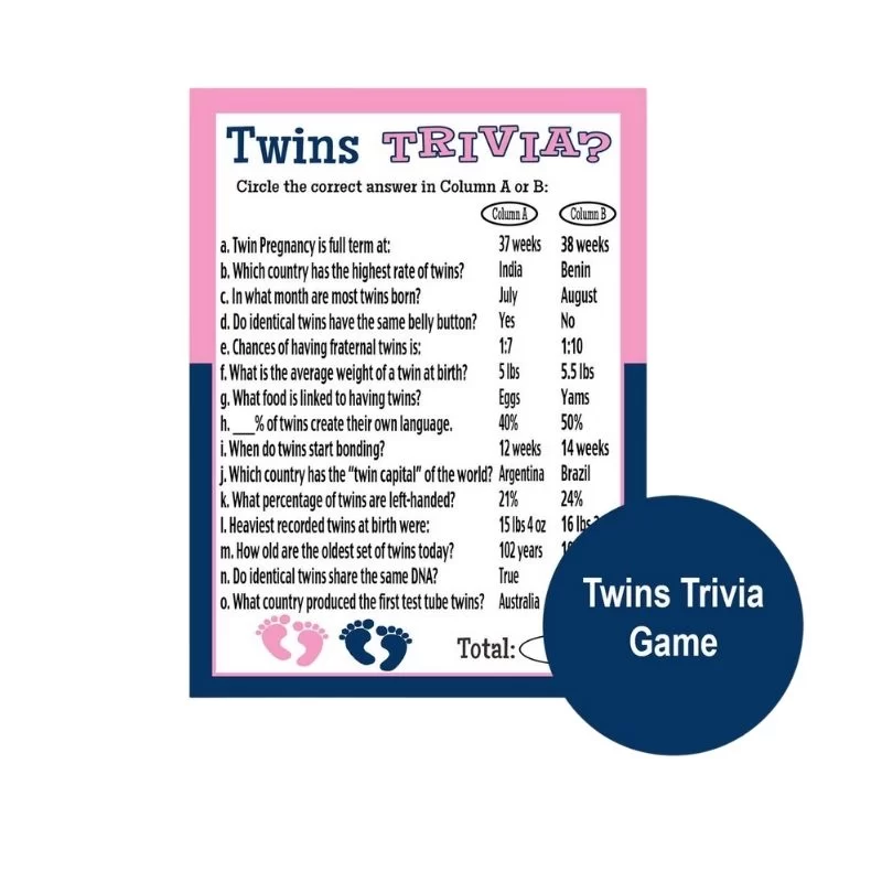 Twins Baby Shower Trivia Game